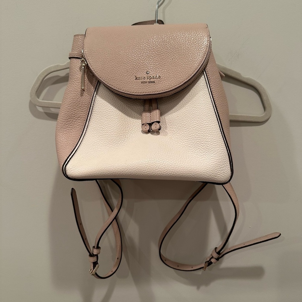 Kate Spade Leila Drawstring Medium Flap Leather Backpack Warm Beige - Picture 7 of 16